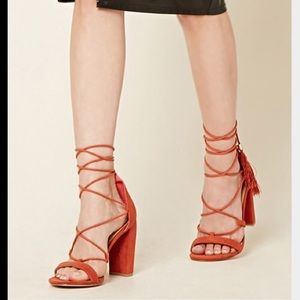 Lace up tassel heels